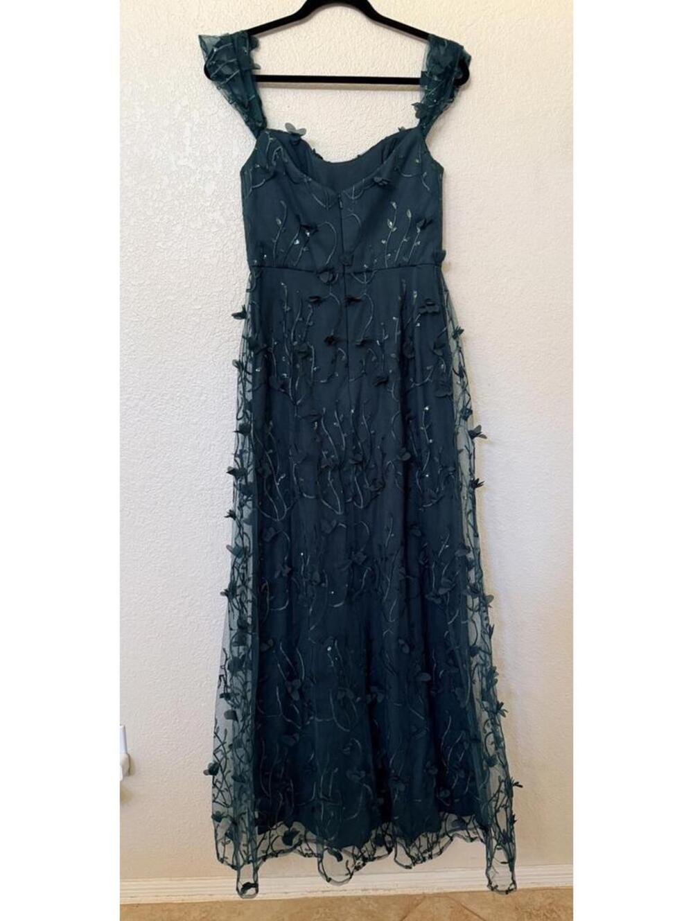 New Dessy Collection 3D Embroidered Off the Shoulder Gown In Evergreen 10 $279 - Picture 7 of 11